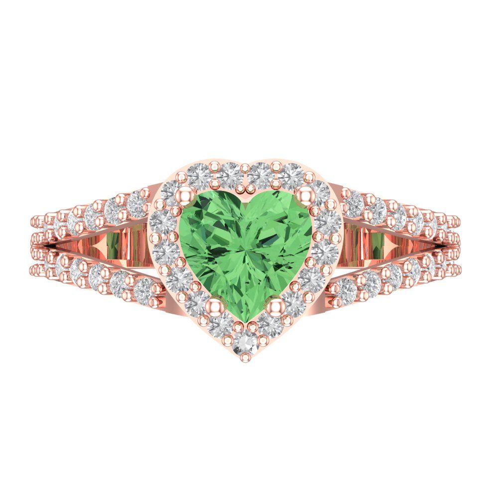 1.49 cttw Zirconia Simulated Green Diamond Hidden Halo Engagement Ring - Solid Gold (VVS1, Heart Cut,6.5mm)