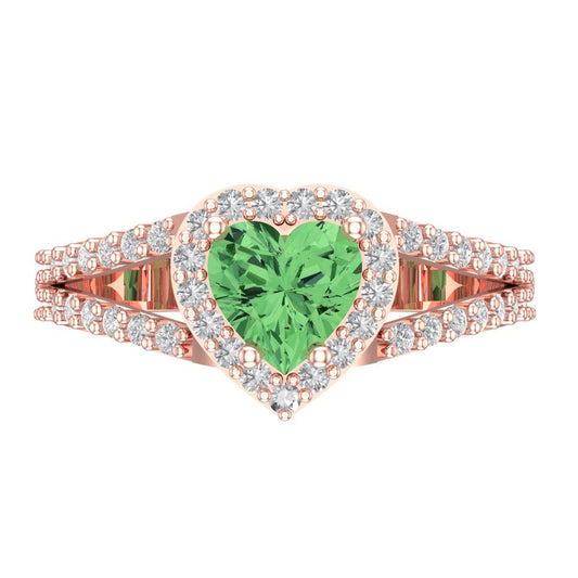 1.49 cttw Zirconia Simulated Green Diamond Hidden Halo Engagement Ring - Solid Rose Gold (VVS1, Heart Cut,6.5mm)