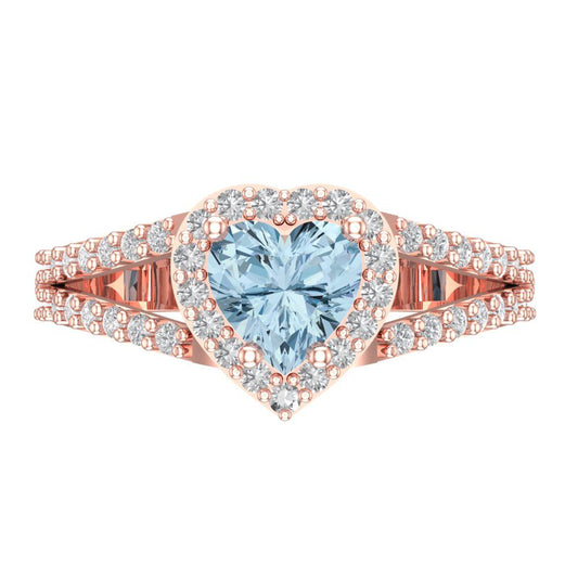 1.49 cttw Natural Sky Blue Topaz Hidden Halo Engagement Ring - Solid Rose Gold (VVS1, Heart Cut,6.5mm)