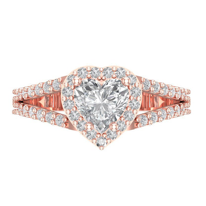 1.49 cttw Certified Moissanite Hidden Halo Engagement Ring - Solid Gold (VVS1, D-F,Heart Cut,6.5mm)