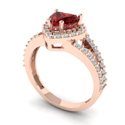 1.49 cttw Natural Garnet Hidden Halo Engagement Ring - Solid Gold (Heart Cut,6.5mm)