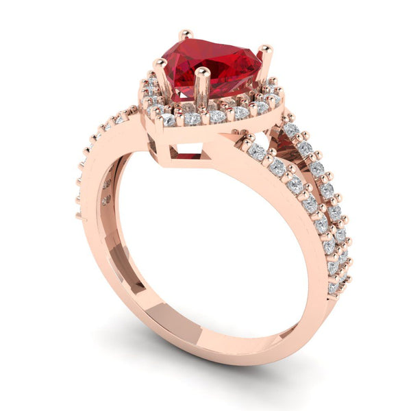 1.49 ct Brilliant Heart Cut Simulated Pink Tourmaline Stone Rose Gold Halo Solitaire with Accents Ring
