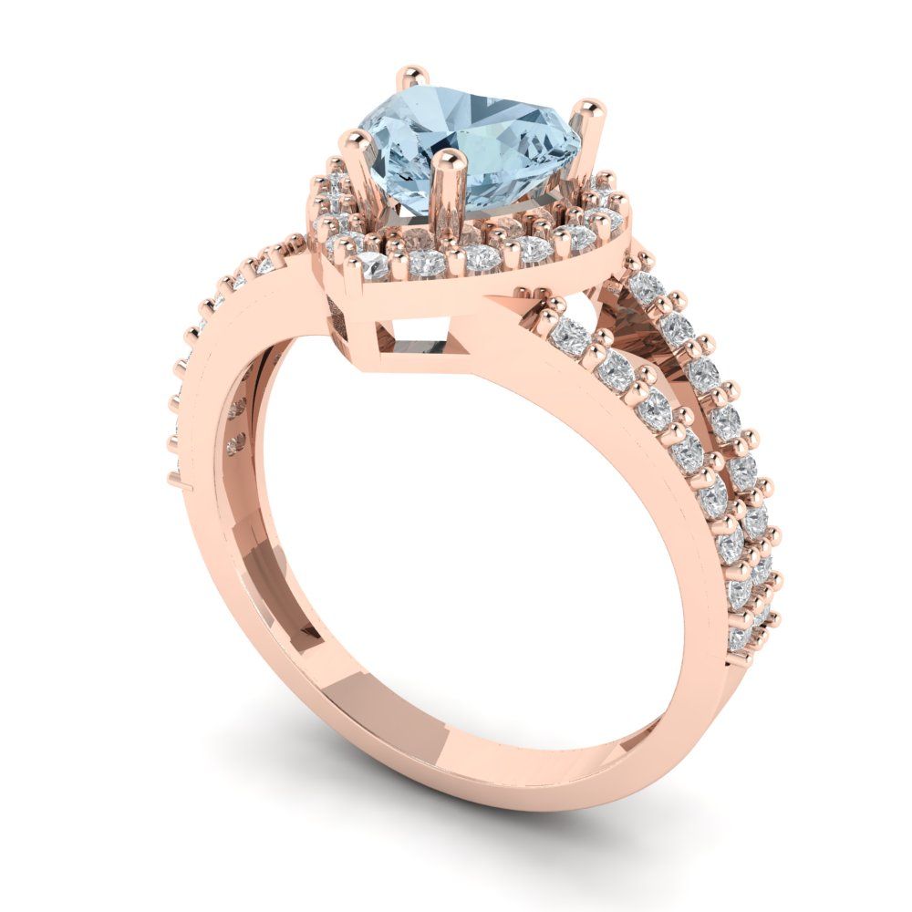 1.49 cttw Natural Sky Blue Topaz Hidden Halo Engagement Ring - Solid Gold (Heart Cut,6.5mm)