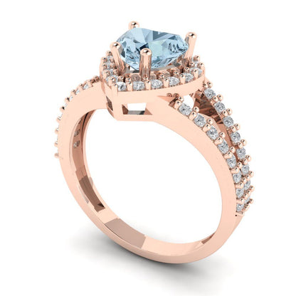 1.49 cttw Natural Sky Blue Topaz Hidden Halo Engagement Ring - Solid Gold (Heart Cut,6.5mm)