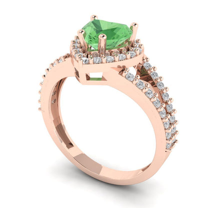 1.49 cttw Zirconia Simulated Green Diamond Hidden Halo Engagement Ring - Solid Gold (VVS1, Heart Cut,6.5mm)