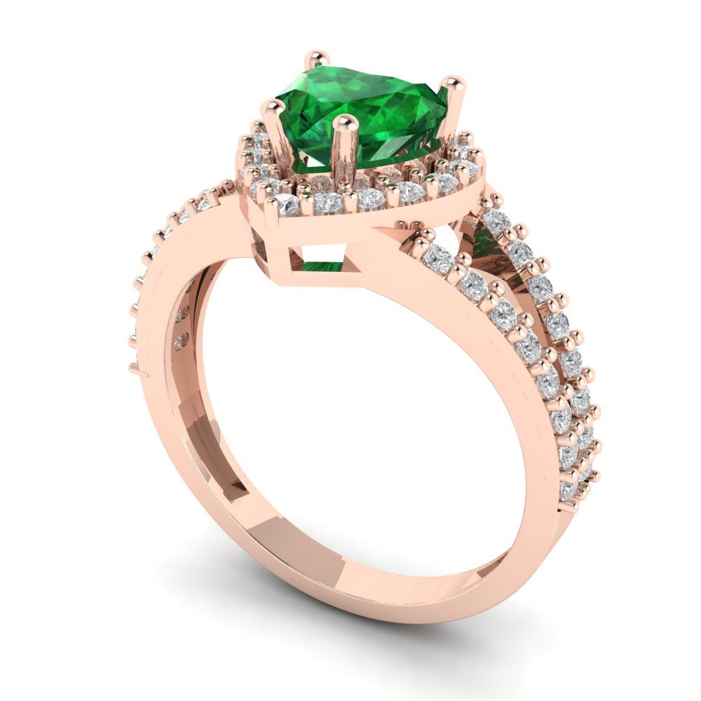 1.49 cttw Simulated Emerald Hidden Halo Engagement Ring - Solid Gold (Heart Cut,6.5mm)