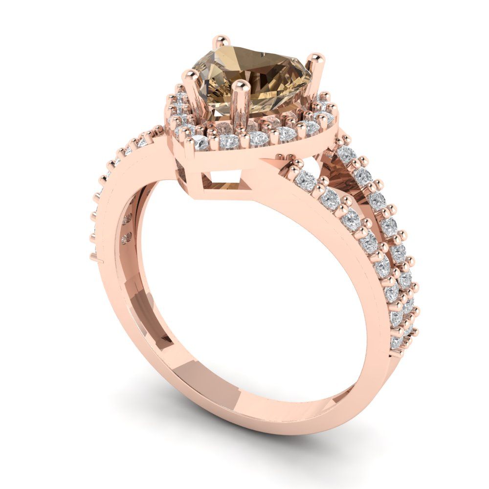 1.49 cttw Zirconia Simulated Champagne Diamond Hidden Halo Engagement Ring - Solid Gold (VVS1, Heart Cut,6.5mm)