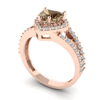 1.49 cttw Zirconia Simulated Champagne Diamond Hidden Halo Engagement Ring - Solid Gold (VVS1, Heart Cut,6.5mm)