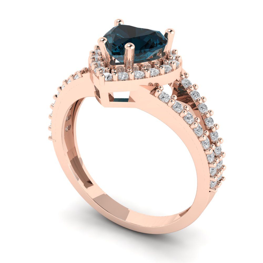 1.49 cttw Natural London Blue Topaz Hidden Halo Engagement Ring - Solid Gold (Heart Cut,6.5mm)