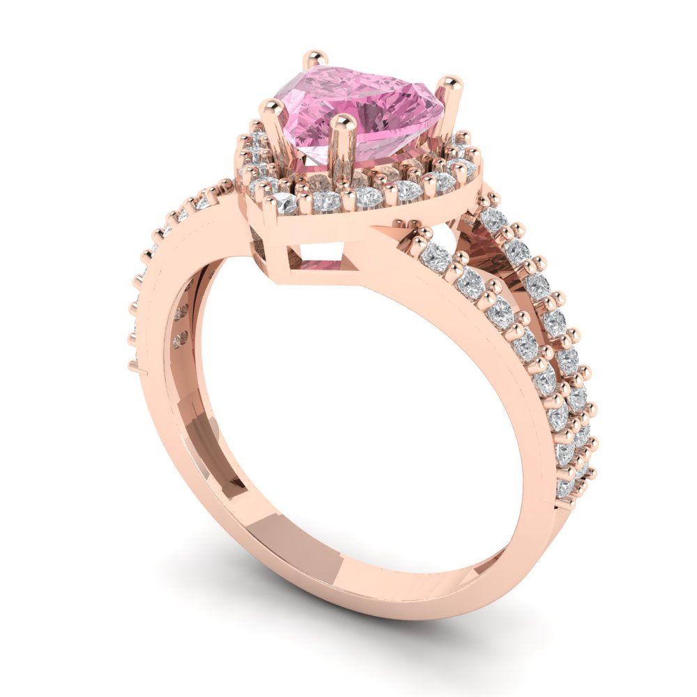 1.49 cttw Zirconia Simulated Pink Diamond Hidden Halo Engagement Ring - Solid Gold (VVS1, Heart Cut,6.5mm)