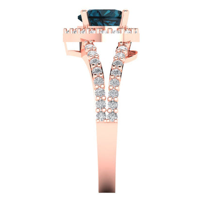 1.49 cttw Natural London Blue Topaz Hidden Halo Engagement Ring - Solid Gold (Heart Cut,6.5mm)