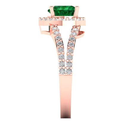 1.49 cttw Simulated Emerald Hidden Halo Engagement Ring - Solid Gold (Heart Cut,6.5mm)