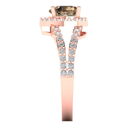 1.49 cttw Zirconia Simulated Champagne Diamond Hidden Halo Engagement Ring - Solid Gold (VVS1, Heart Cut,6.5mm)