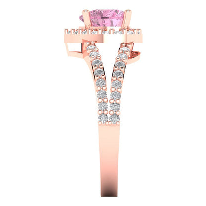 1.49 cttw Zirconia Simulated Pink Diamond Hidden Halo Engagement Ring - Solid Gold (VVS1, Heart Cut,6.5mm)