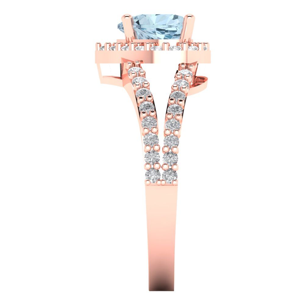 1.49 cttw Natural Aquamarine Hidden Halo Engagement Ring - Solid Gold (Heart Cut,6.5mm)