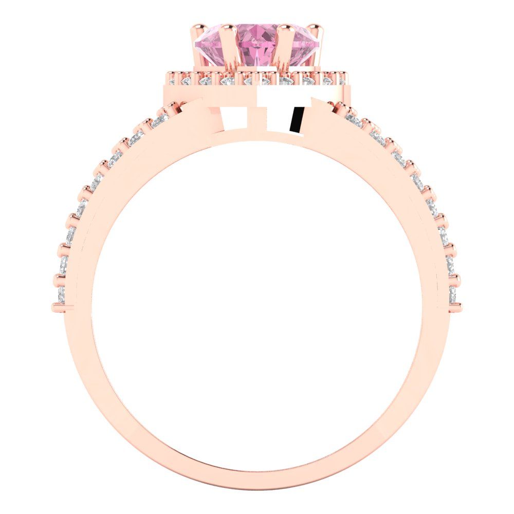 1.49 cttw Zirconia Simulated Pink Diamond Hidden Halo Engagement Ring - Solid Gold (VVS1, Heart Cut,6.5mm)