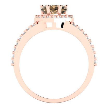 1.49 cttw Zirconia Simulated Champagne Diamond Hidden Halo Engagement Ring - Solid Gold (VVS1, Heart Cut,6.5mm)