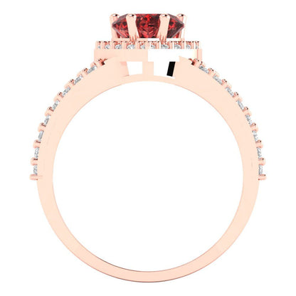 1.49 cttw Natural Garnet Hidden Halo Engagement Ring - Solid Gold (Heart Cut,6.5mm)
