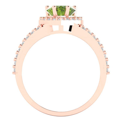 1.49 cttw Natural Peridot Hidden Halo Engagement Ring - Solid Gold (Heart Cut,6.5mm)