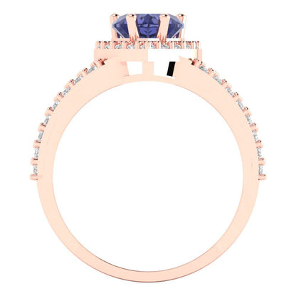 1.49 cttw Simulated Tanzanite Hidden Halo Engagement Ring - Solid Gold (Heart Cut,6.5mm)