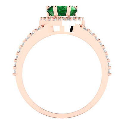 1.49 cttw Simulated Emerald Hidden Halo Engagement Ring - Solid Gold (Heart Cut,6.5mm)