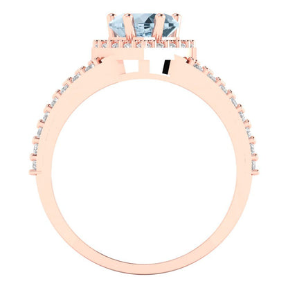 1.49 cttw Natural Aquamarine Hidden Halo Engagement Ring - Solid Gold (Heart Cut,6.5mm)