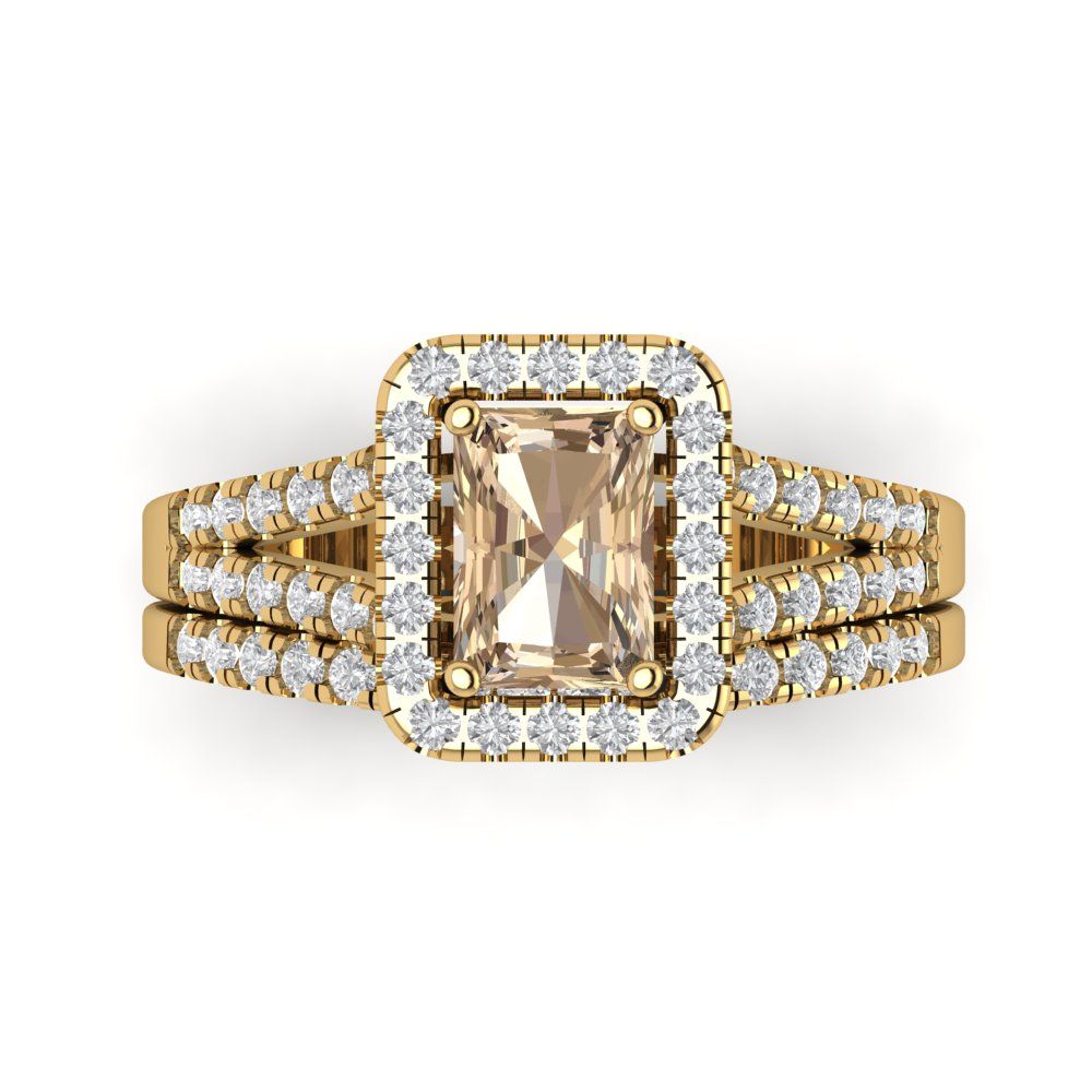 1.72 cttw Emerald Cut Yellow Moissanite Bridal Set - Solid Yellow Gold Engagement Ring & Wedding Band