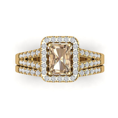 1.72 cttw Emerald Cut Yellow Moissanite Bridal Set - Solid Yellow Gold Engagement Ring & Wedding Band