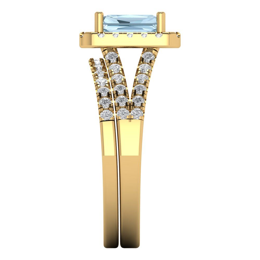 1.72 cttw Emerald Cut Natural Sky Blue Topaz Bridal Set - Solid Yellow Gold Engagement Ring & Wedding Band