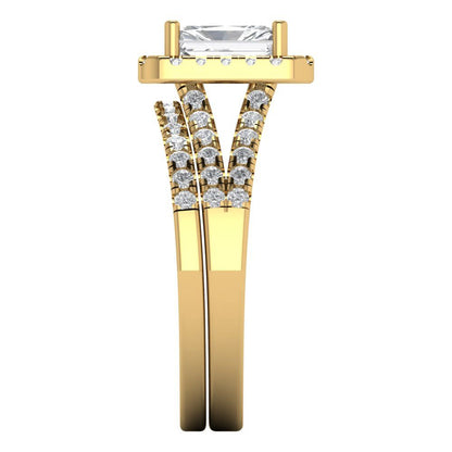 1.72 cttw Emerald Cut White Sapphire Bridal Set - Solid Yellow Gold Engagement Ring & Wedding Band