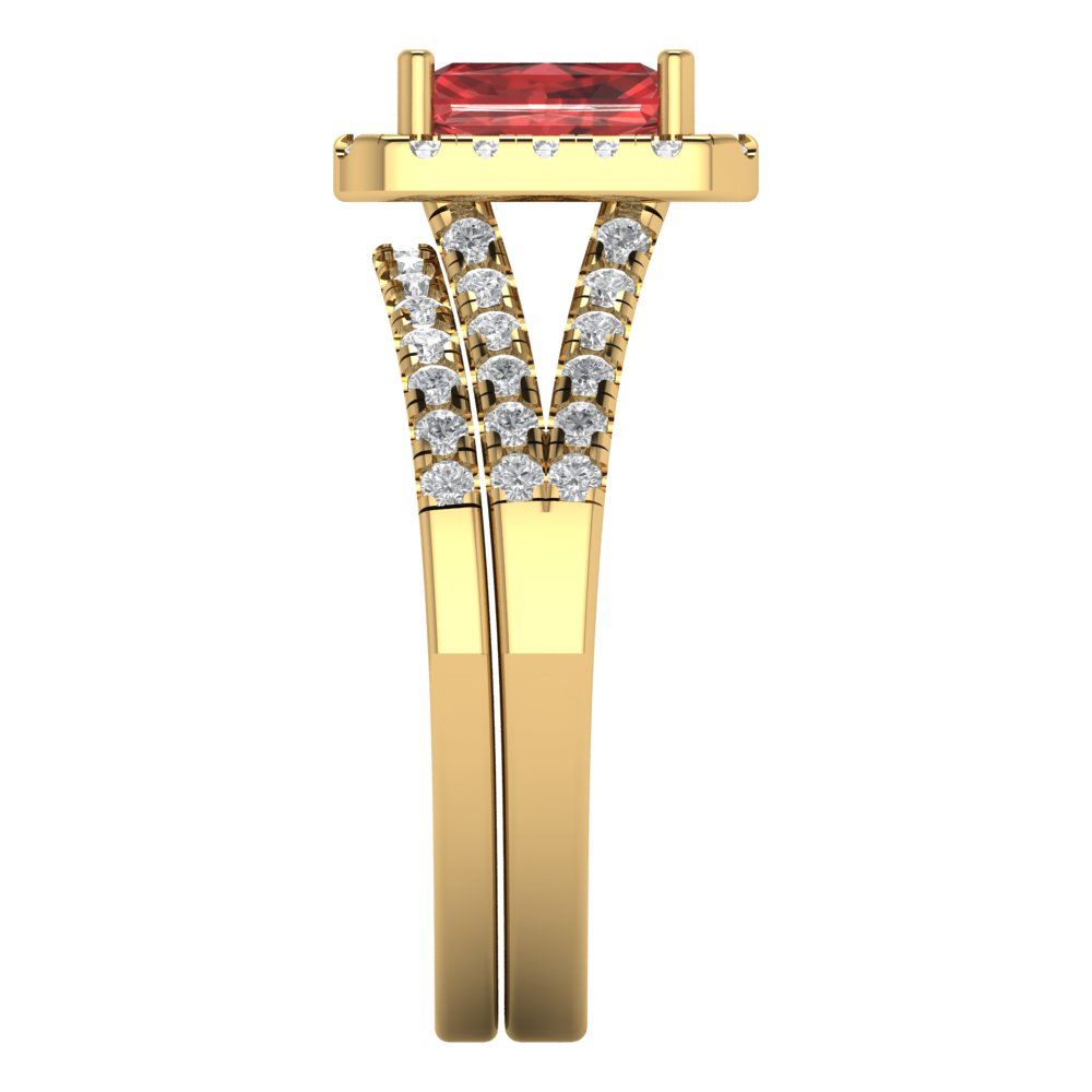 1.72 cttw Emerald Cut Natural Garnet Bridal Set - Solid Yellow Gold Engagement Ring & Wedding Band