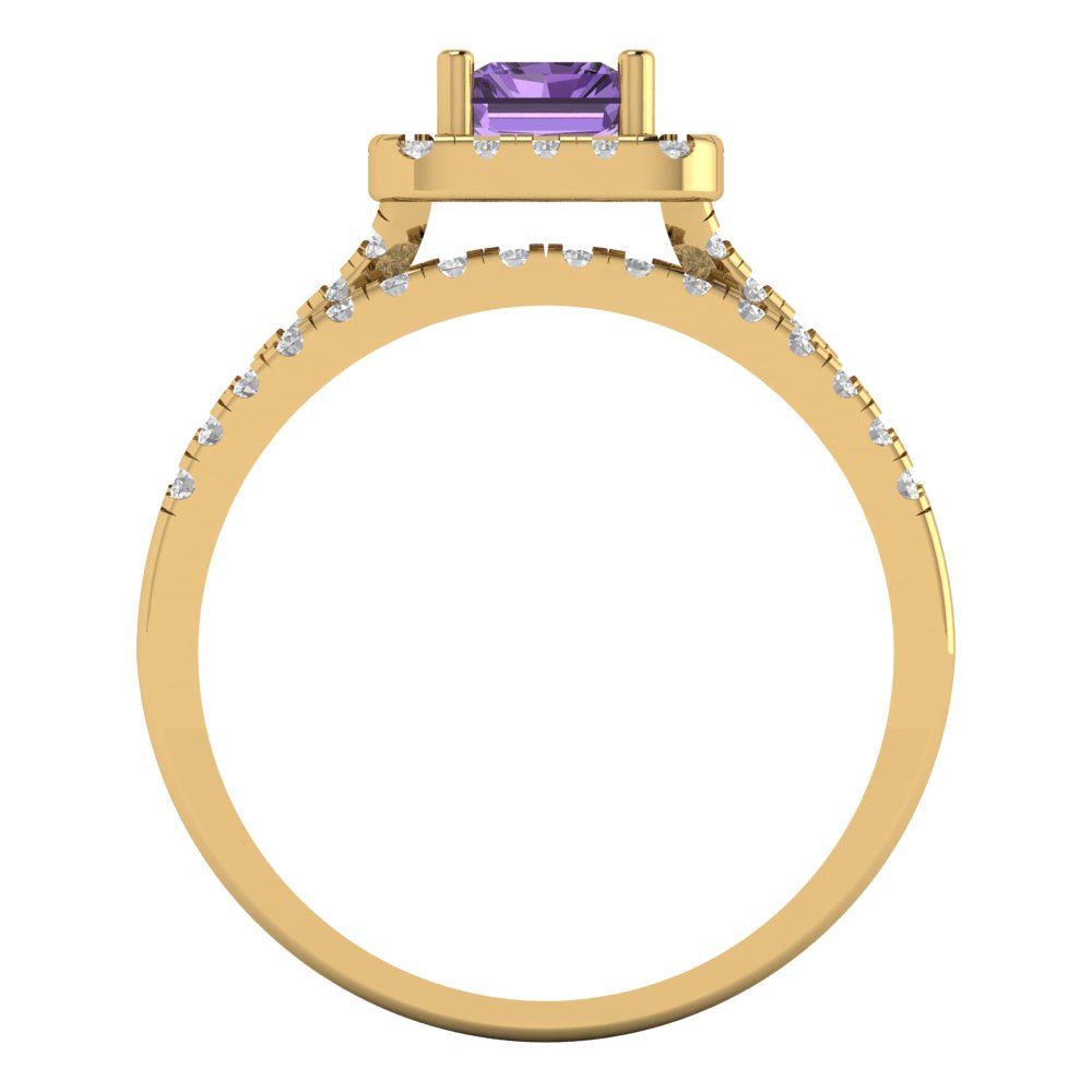 1.72 cttw Emerald Cut Simulated Alexandrite Bridal Set - Solid Yellow Gold Engagement Ring & Wedding Band