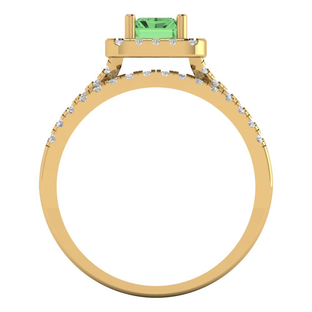 1.72 cttw Emerald Cut Simulated Green Diamond Bridal Set - Solid Yellow Gold Engagement Ring & Wedding Band
