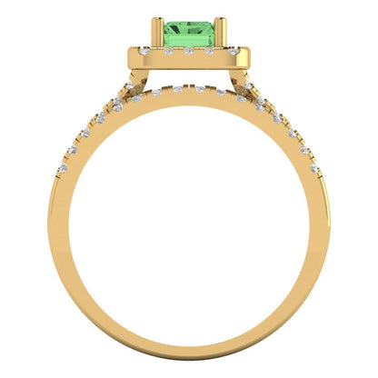 1.72 cttw Emerald Cut Simulated Green Diamond Bridal Set - Solid Yellow Gold Engagement Ring & Wedding Band
