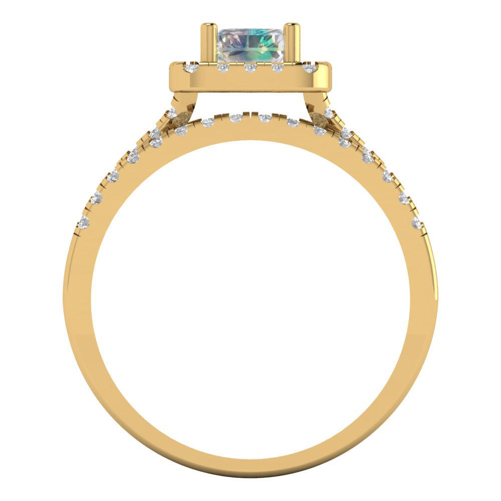 1.72 cttw Emerald Cut Blue Moissanite Bridal Set - Solid Yellow Gold Engagement Ring & Wedding Band