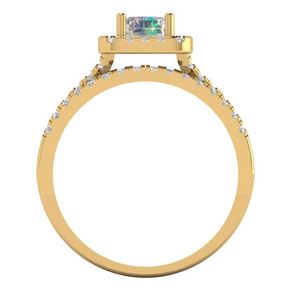 1.72 cttw Emerald Cut Blue Moissanite Bridal Set - Solid Yellow Gold Engagement Ring & Wedding Band