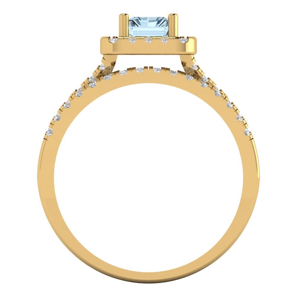 1.72 cttw Emerald Cut Natural Swiss Blue Topaz Bridal Set - Solid Yellow Gold Engagement Ring & Wedding Band