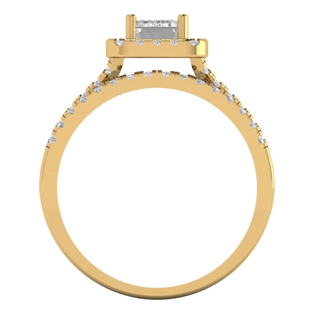 1.57 ct Brilliant Emerald Cut Natural Diamond Stone Clarity VS1-2 Color G-H Yellow Gold Halo Solitaire with Accents Bridal Set