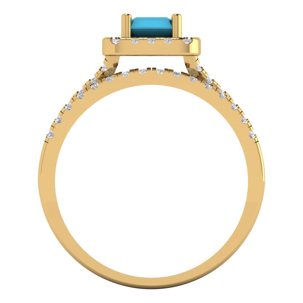 1.72 cttw Emerald Cut Simulated Turquoise Bridal Set - Solid Yellow Gold Engagement Ring & Wedding Band