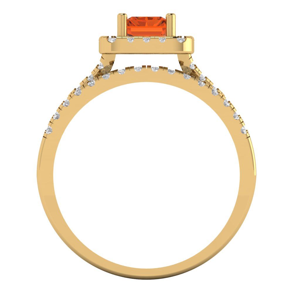 1.72 cttw Emerald Cut Simulated Pink Tourmaline Bridal Set - Solid Yellow Gold Engagement Ring & Wedding Band