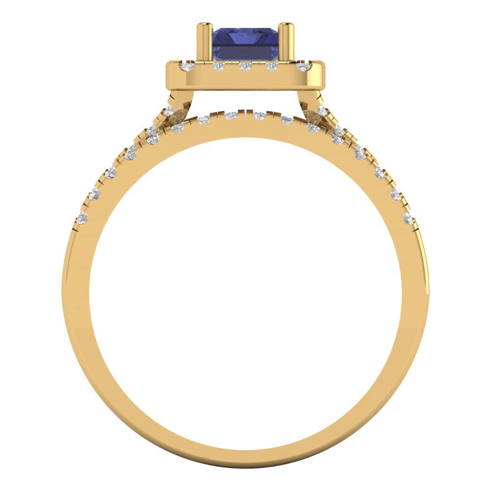 1.72 cttw Emerald Cut Simulated Tanzanite Bridal Set - Solid Yellow Gold Engagement Ring & Wedding Band
