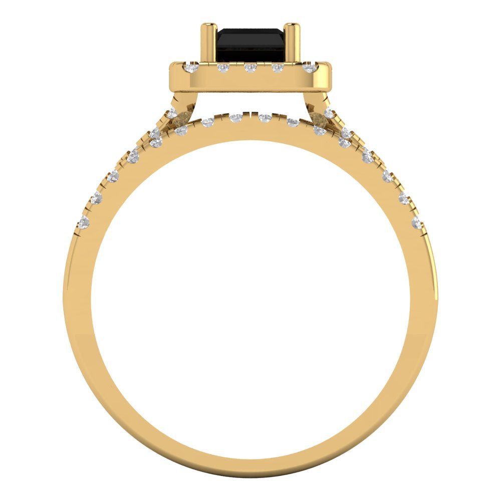 1.72 cttw Emerald Cut Natural Onyx Bridal Set - Solid Yellow Gold Engagement Ring & Wedding Band