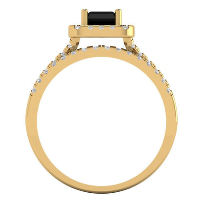 1.72 cttw Emerald Cut Natural Onyx Bridal Set - Solid Yellow Gold Engagement Ring & Wedding Band