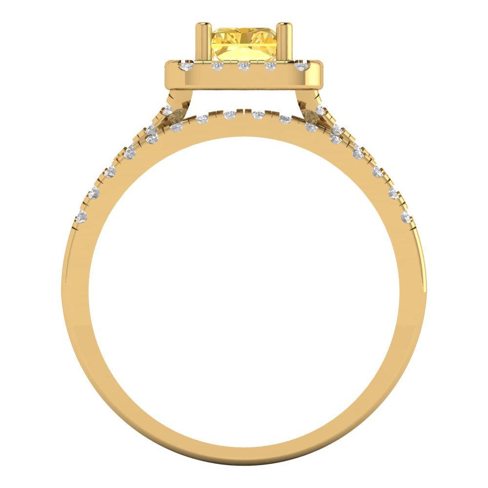 1.72 cttw Emerald Cut Simulated Yellow Diamond Bridal Set - Solid Yellow Gold Engagement Ring & Wedding Band