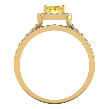 1.72 cttw Emerald Cut Simulated Yellow Diamond Bridal Set - Solid Yellow Gold Engagement Ring & Wedding Band