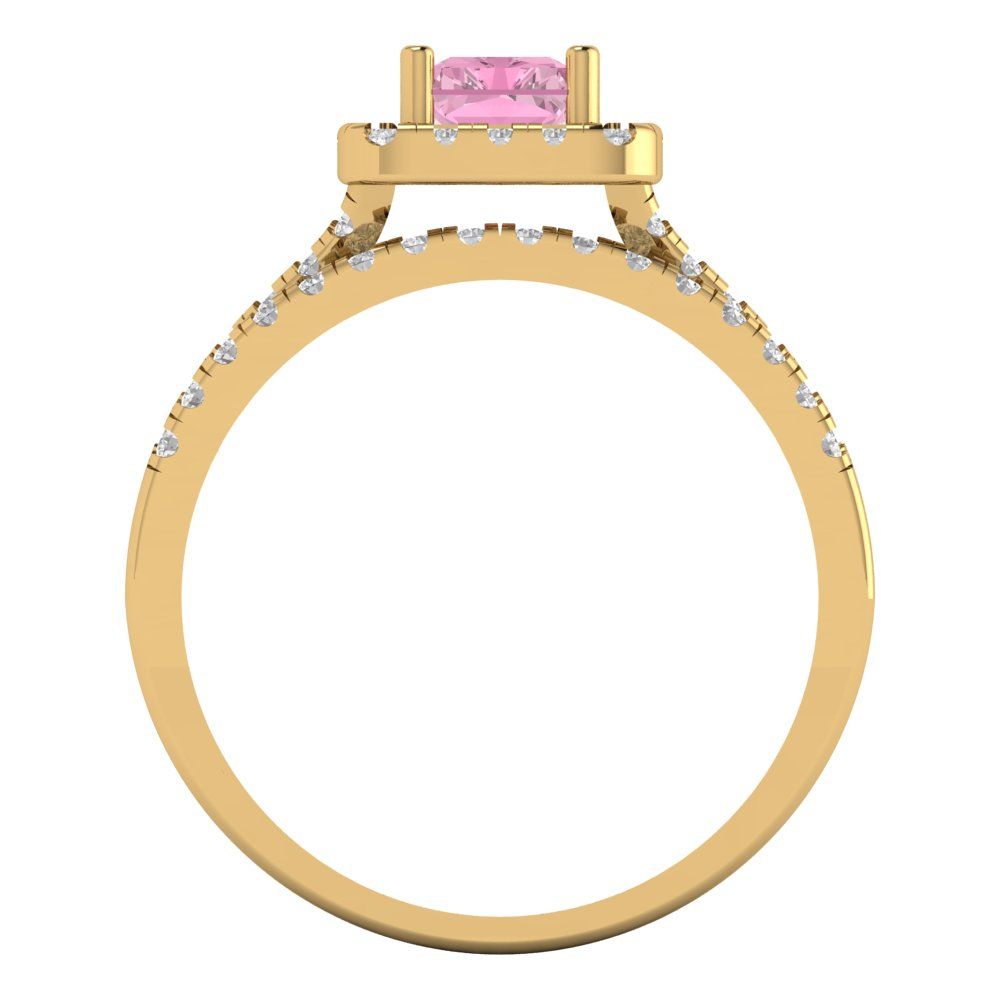 1.72 cttw Emerald Cut Simulated Pink Diamond Bridal Set - Solid Yellow Gold Engagement Ring & Wedding Band