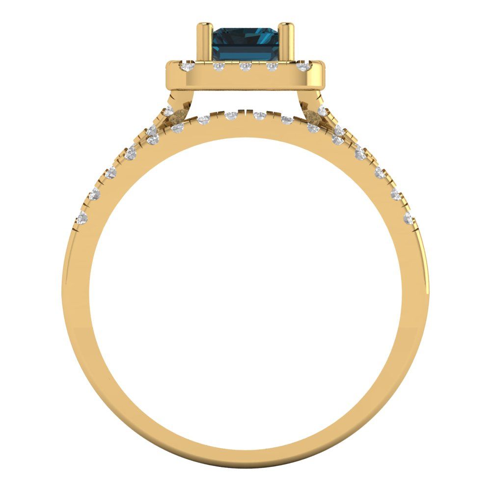 1.72 cttw Emerald Cut Natural London Blue Topaz Bridal Set - Solid Yellow Gold Engagement Ring & Wedding Band