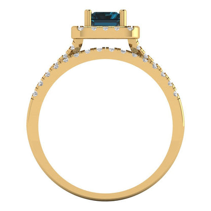 1.72 cttw Emerald Cut Natural London Blue Topaz Bridal Set - Solid Yellow Gold Engagement Ring & Wedding Band