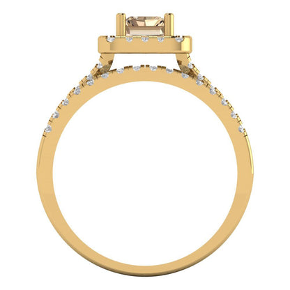 1.72 cttw Emerald Cut Yellow Moissanite Bridal Set - Solid Yellow Gold Engagement Ring & Wedding Band