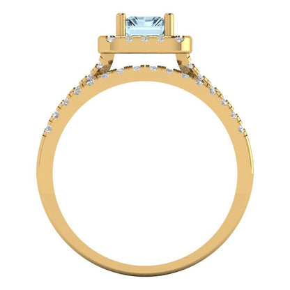 1.72 cttw Emerald Cut Simulated Blue Diamond Bridal Set - Solid Yellow Gold Engagement Ring & Wedding Band